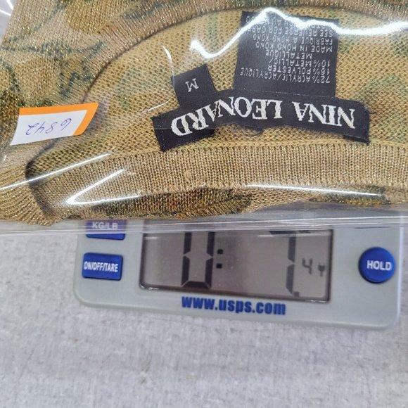 Nina Leonard Sweater Women‎ M Short Sleeve Floral Leaf Metallic Shoulder Pad - Picture 10 of 10